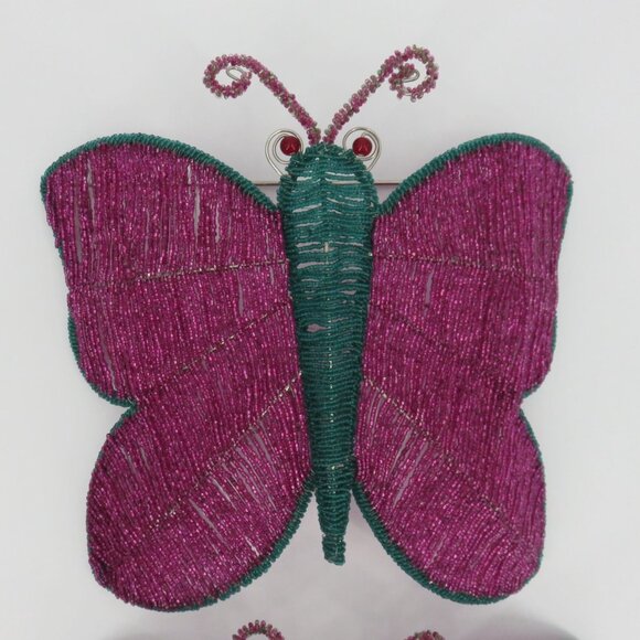 Y2K Set of 2 Beaded Butterfly Wall Sconce Candle Holder Pink Teal 2000s Vintage - Picture 2 of 11